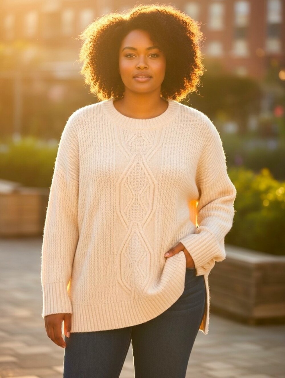 Amaryllis Cream Cable Knit Oversized Pullover Sweater Round Neck Soft Size 2X/3X